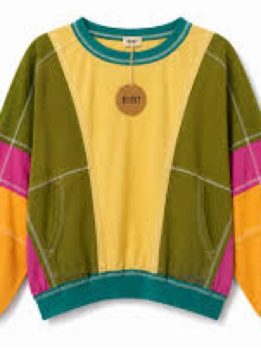 BiBi Colorblock Crewneck Sweatshirt in Yellow, Olive & Pink